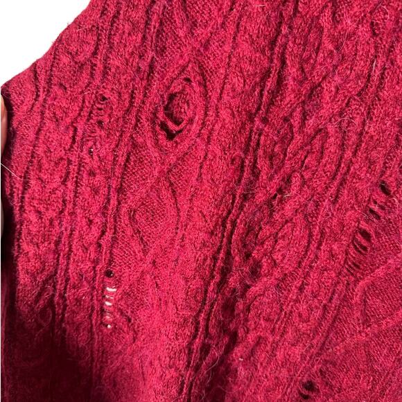 Free People Deep Red Complex Cable Knit Cowl Neck Sweater Medium Wool Alpaca - Picture 6 of 8